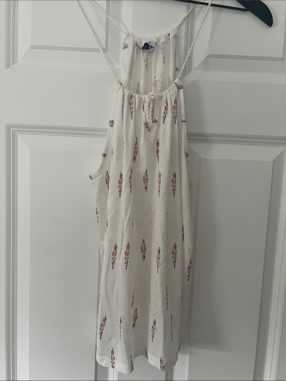 Women’s Cream Halter Tank Top with Pink Print